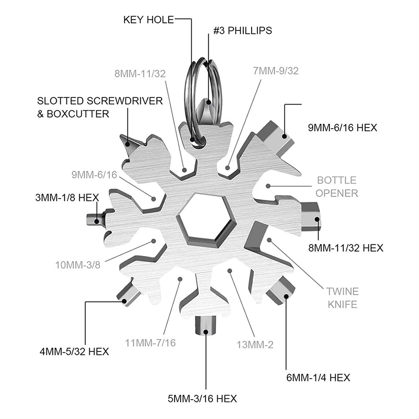 18 In 1 Snowflake Key Chain